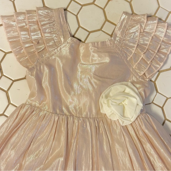 Mustard Pie Dress in Blush shiny lame’ and soft cotton ivory  Girls size 6x - Picture 3 of 9